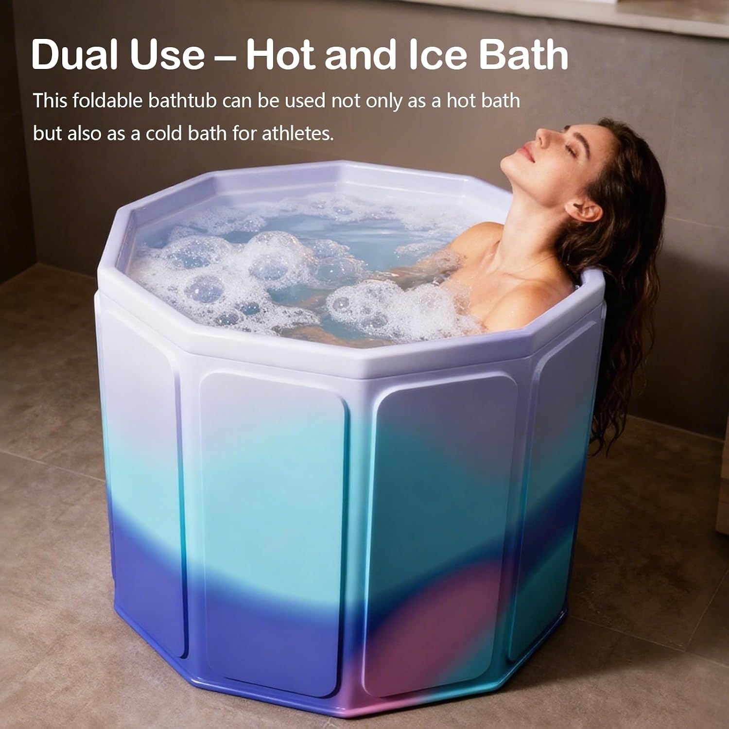 Opvouwbare badkuip, 80 x 70 cm (b x h), draagbare badkuip voor warme en koude badkamer, voor kleine badkamers, douche, spa en wellness, ijsbad, volwassenen, ijsbad