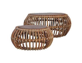 vidaXL Salontafels 2 st natuurlijk rattan