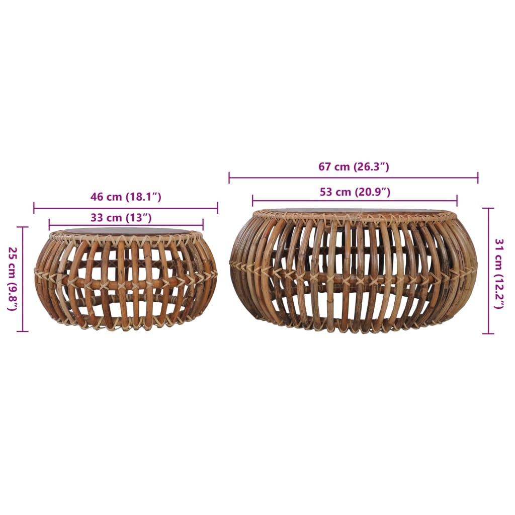 vidaXL Salontafels 2 st natuurlijk rattan