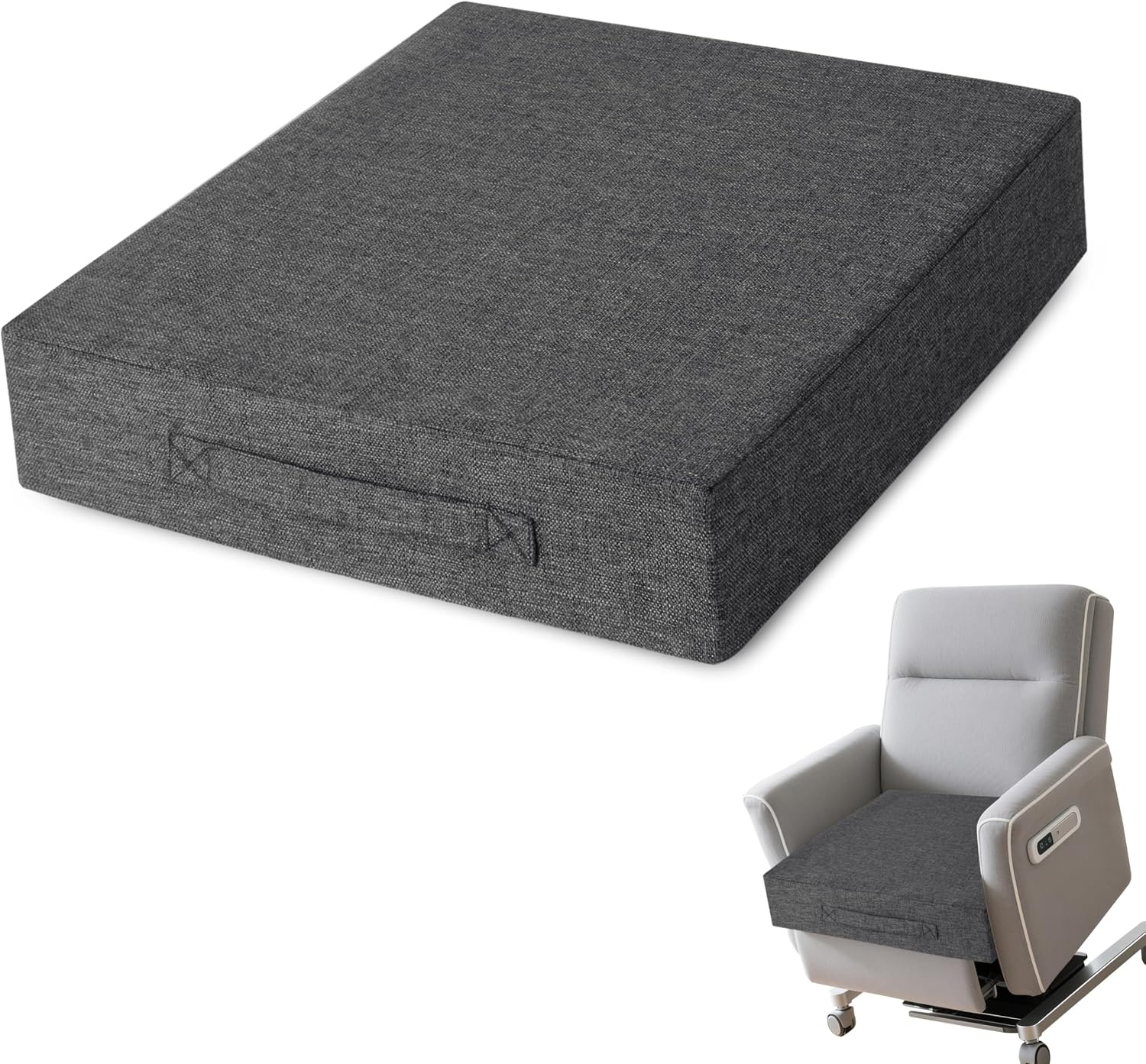 AddGrace Dik zitkussen voor ouderen - 50 x 50 x 10 cm - stoelkussens met antislip achterkant en wasbare hoes voor bank, fauteuilstoelen, donkergrijs