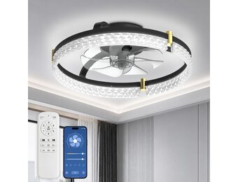 Airwit 48cm Silent Ceiling Fan with Light and Remote Control, Modern Round Ceiling Fans with Built-in Lamp, Dimmable Ceiling Fan Bedroom with Reversible DC Motor