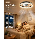 Airwit 48cm Silent Ceiling Fan with Light and Remote Control, Modern Round Ceiling Fans with Built-in Lamp, Dimmable Ceiling Fan Bedroom with Reversible DC Motor
