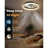 Airwit 48cm Silent Ceiling Fan with Light and Remote Control, Modern Round Ceiling Fans with Built-in Lamp, Dimmable Ceiling Fan Bedroom with Reversible DC Motor