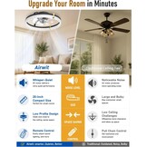 Airwit 48cm Silent Ceiling Fan with Light and Remote Control, Modern Round Ceiling Fans with Built-in Lamp, Dimmable Ceiling Fan Bedroom with Reversible DC Motor