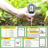 YAMRON pH-meter voor aarde, 5-in-1, digitale plantenmeter met pH-waarde/temperatuur/luchtvochtigheid/licht voor tuinieren, boerderij, gazon, landbouw en buitenplanten