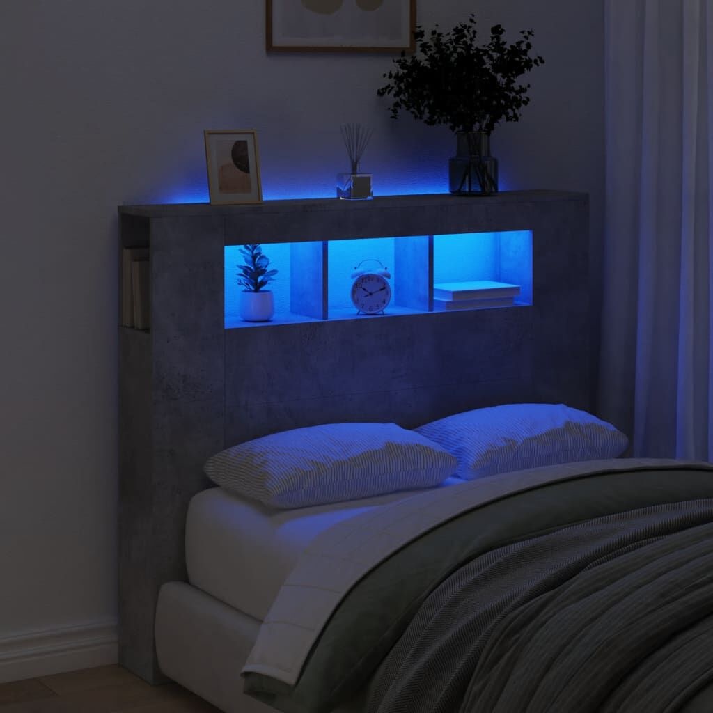 Hoofdeinde met LED 120 cm Betongrijs - 77% Korting
