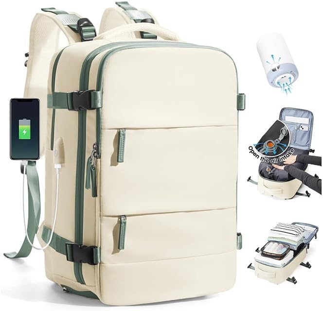 Vacuüm Reisrugzak Beige-Groen 42x32x20 cm - Bespaar 50% Ruimte