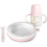 Kinderservies Set Roze: Leren Eten met Thermobord & Lepel (Vanaf 6 mnd)