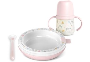 Kinderservies Set Pink met Warmhoudbord & Siliconen Lepel (6+ mnd)