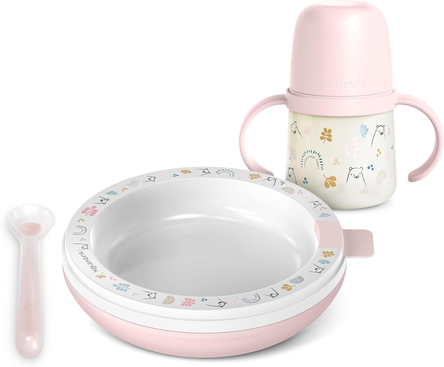 Kinderservies Set Roze: Leren Eten met Thermobord & Lepel (Vanaf 6 mnd)