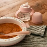 Kinderservies Set Roze: Leren Eten met Thermobord & Lepel (Vanaf 6 mnd)