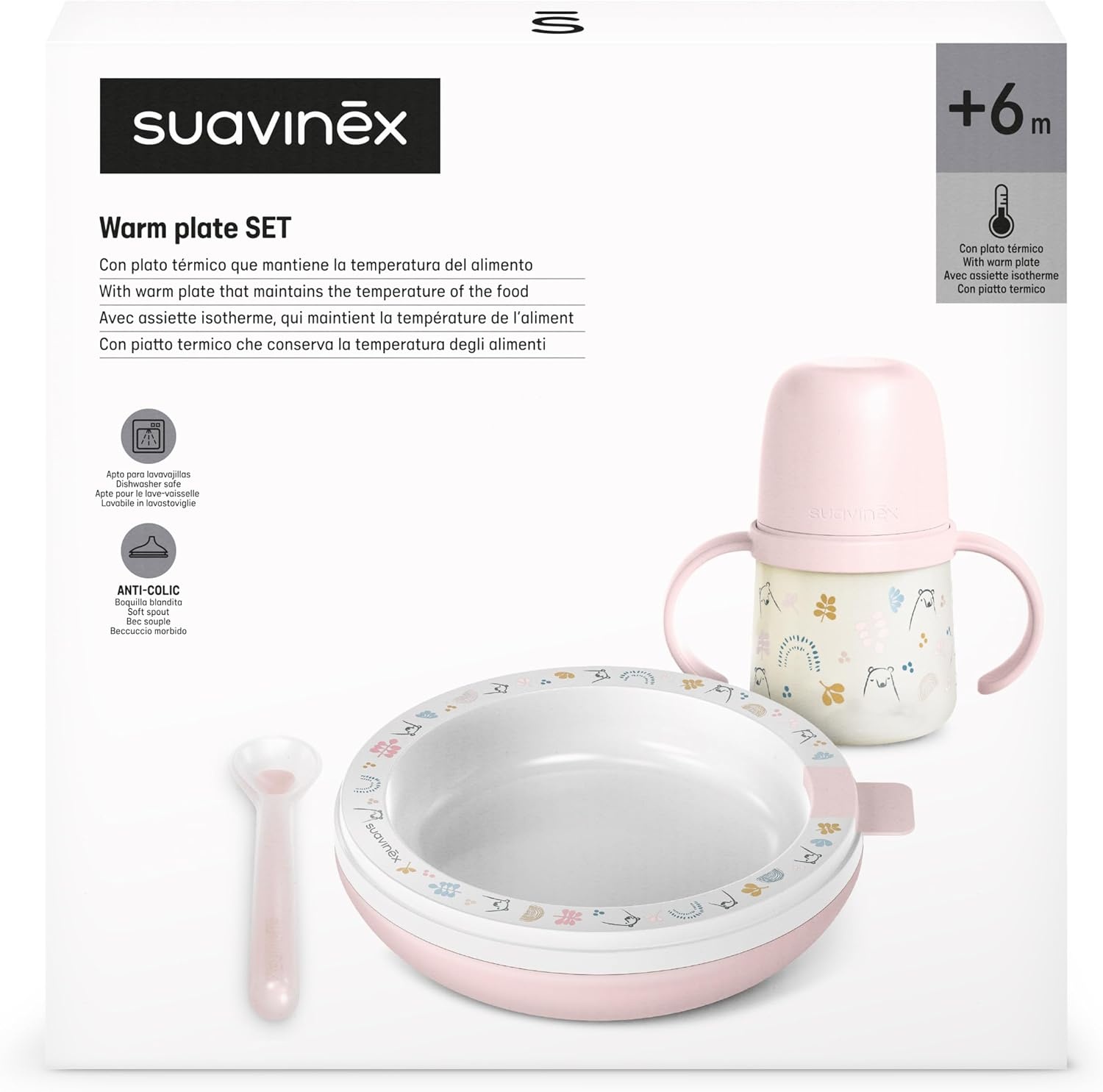 Kinderservies Set Roze: Leren Eten met Thermobord & Lepel (Vanaf 6 mnd)
