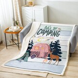 Grote Fleece Sherpa Deken 229x229cm - Vintage Streep & Jungle