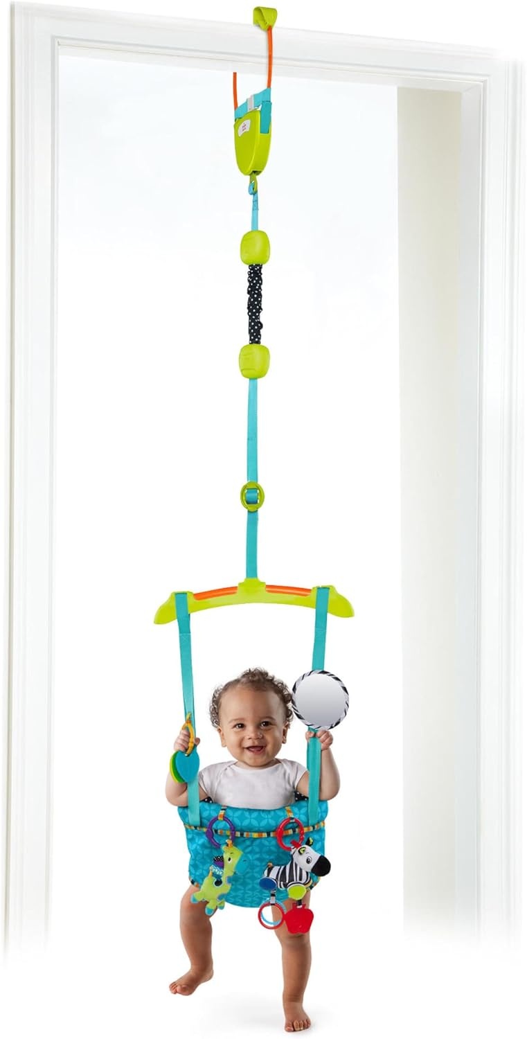 Bright Starts, Door Jumper - Bouncer 'n Spring Deluxe with Padded Seat, Door Clamp, Adjustable Strap, 4 Take-Along Toys, Ages 6 Months +
