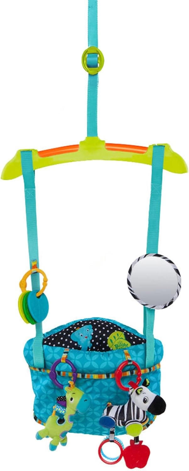 Bright Starts, Door Jumper - Bouncer 'n Spring Deluxe with Padded Seat, Door Clamp, Adjustable Strap, 4 Take-Along Toys, Ages 6 Months +
