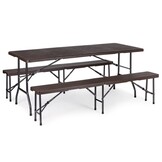 Campingtafel Set met 8 Bankjes - Houtlook - Opvouwbaar