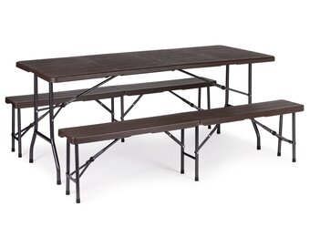 Campingtafel Set met 8 Bankjes - Houtlook - Opvouwbaar