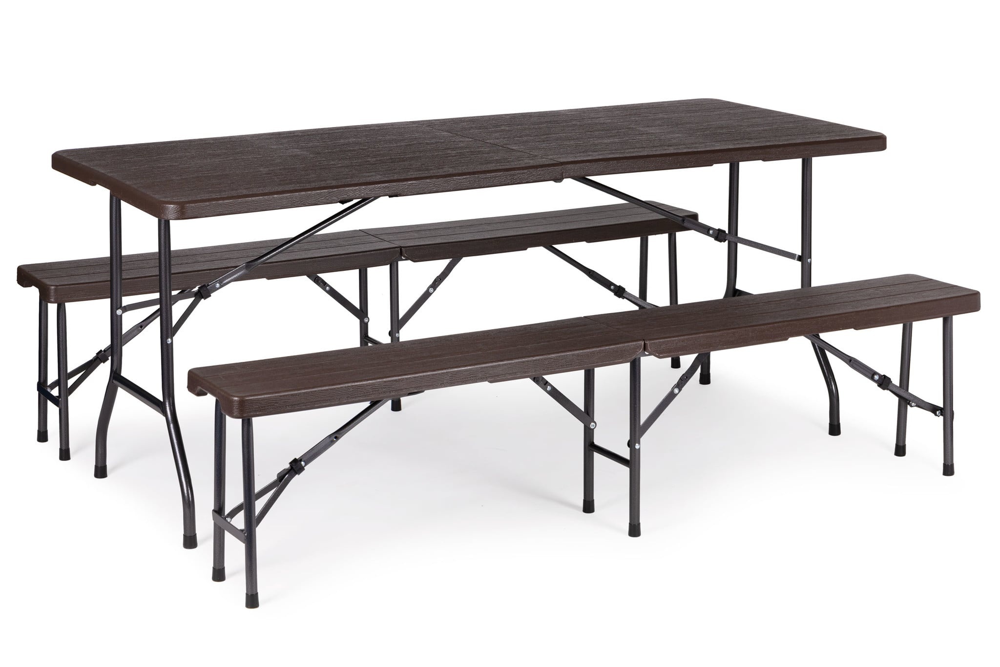 Campingtafel Set met 8 Bankjes - Houtlook - Opvouwbaar