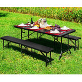 Campingtafel Set met 8 Bankjes - Houtlook - Opvouwbaar