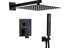 Inbouwdoucheset Zwart RVS | 25x25cm Hoofddouche & Handdouche | 52% Korting