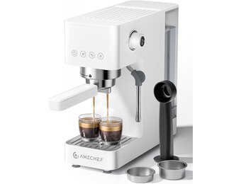 Compacte Espressomachine met Stoompijp, Wit - 34% Korting