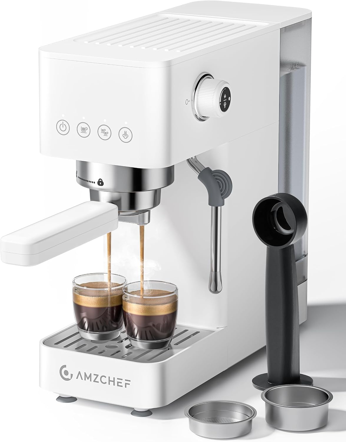 Compacte Espressomachine met Stoompijp, Wit - 34% Korting