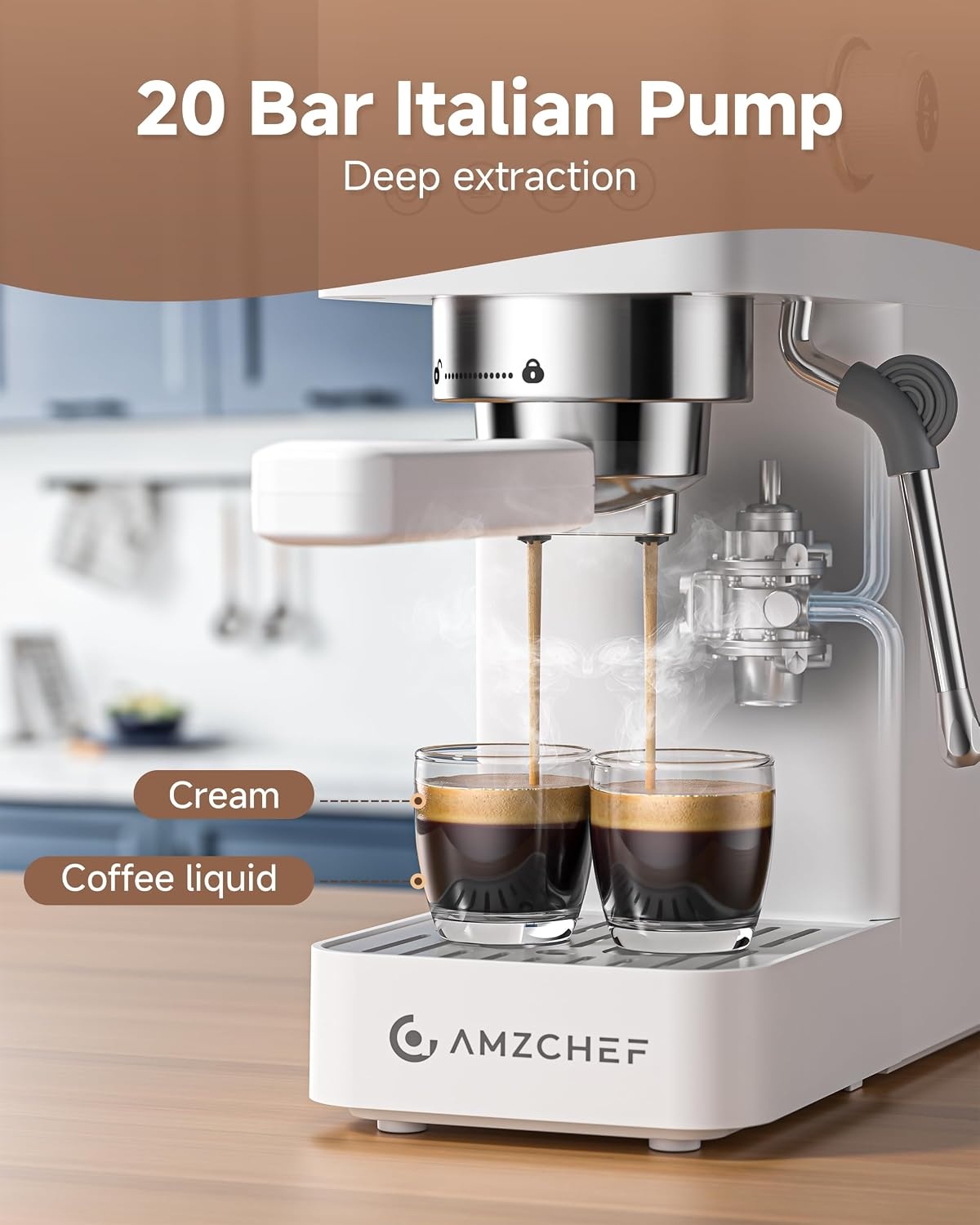 Compacte Espressomachine met Stoompijp, Wit - 34% Korting
