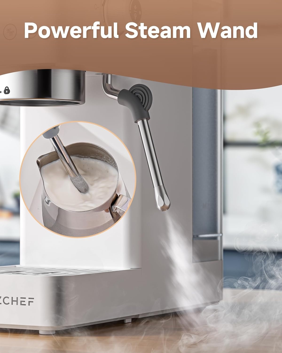 Compacte Espressomachine met Stoompijp, Wit - 34% Korting