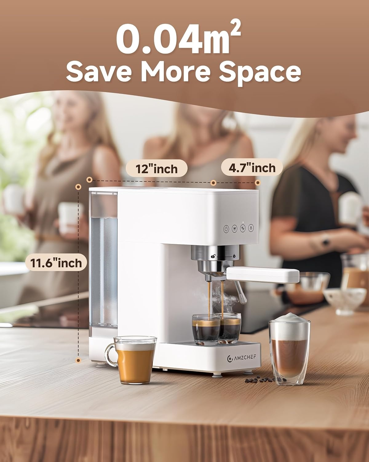 Compacte Espressomachine met Stoompijp, Wit - 34% Korting