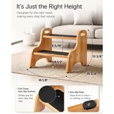 StrongTek Wooden 2 Step Stools for Kids, Toddler with Non-Slip Step Surface Portable Stool with Handles for Bathroom, Kitchen and Bedroom, 158kg Capacity (Natural)