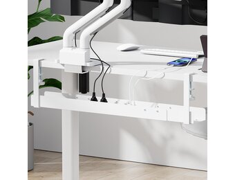 Mimoke Kabelgoot bureau - 800 tot 1200 mm uittrekbare kabelgoot, kabelmanagement, bureau met accessoires, eenvoudige klemmontage, wit