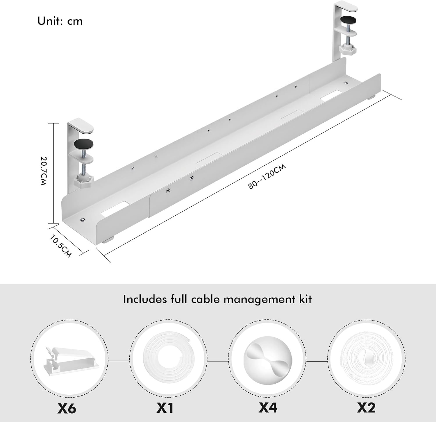 Uittrekbare Kabelgoot Bureau | 80-120cm | Klemmontage | Wit | 56% Korting