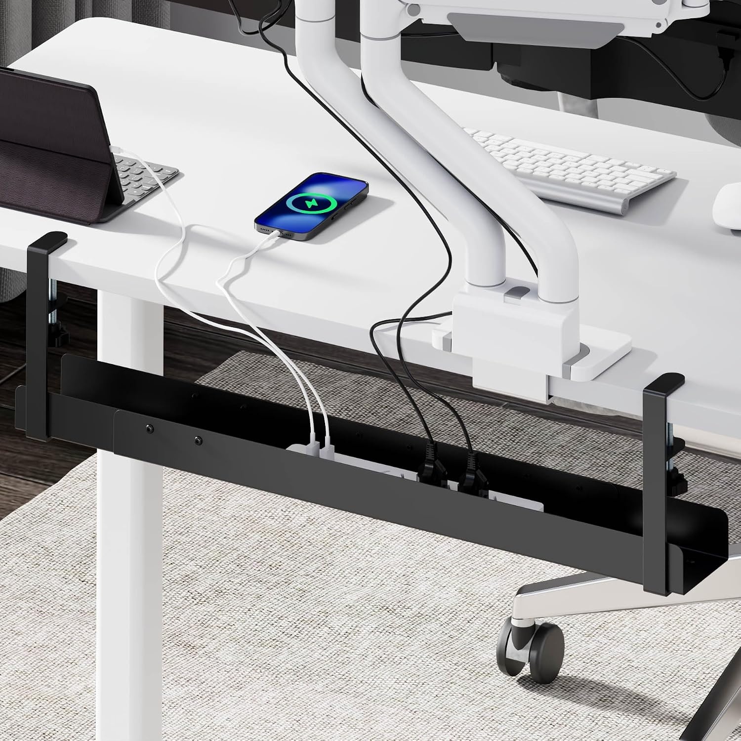 Uittrekbare Kabelgoot Bureau | 80-120cm | Klemmontage | Wit | 56% Korting