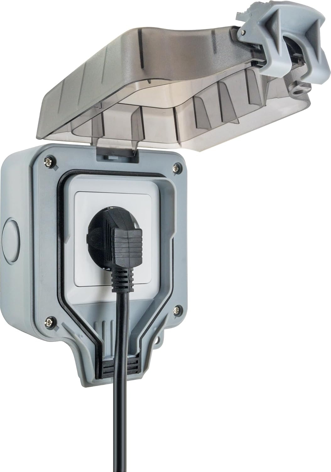 SCHWAIGER SOAD0100 Outdoor Socket, Surface-Mounted Outdoor Socket, Weatherproof Cover, IP66, Angle Plug, Click Closure, UV-Resistant, Weatherproof, Garden Socket