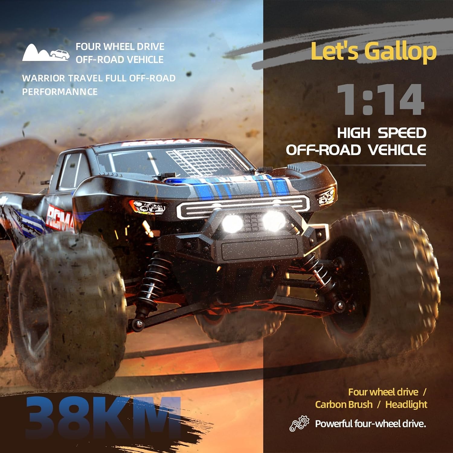 RC Monster Truck 1:14 All-terrain 38 km/u 4WD - 58% Korting