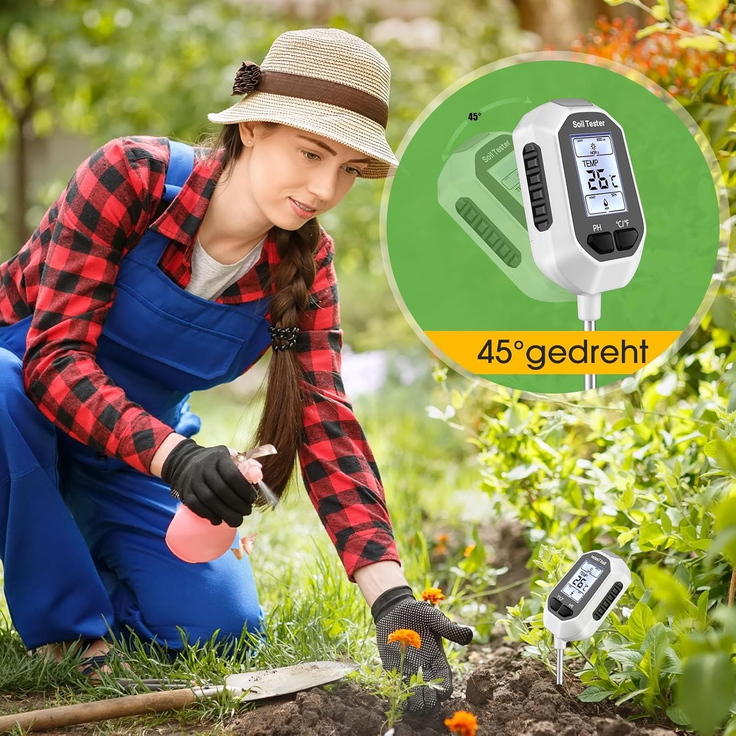 Digitale Bodemmeter 4-in-1 - Meet pH, Vochtigheid, Licht & Temperatuur - 55% Korting!