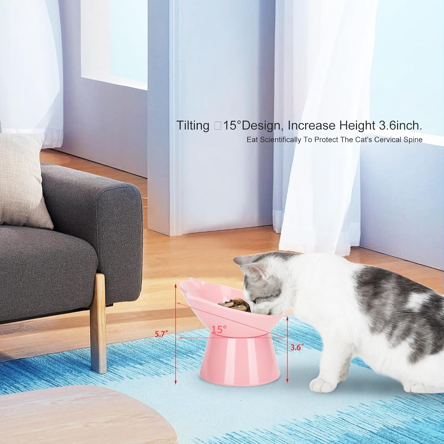 Verhoogde Kattenvoerbak 15° Kantelbaar - Roze | 54% Korting