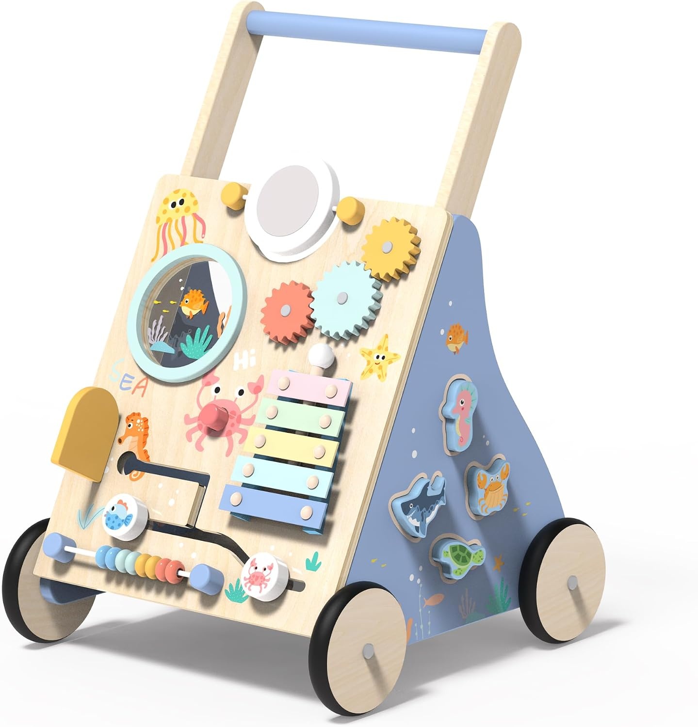 Houten Loopwagen Oceaan Thema Baby - Montessori Speelgoed met Korting!
