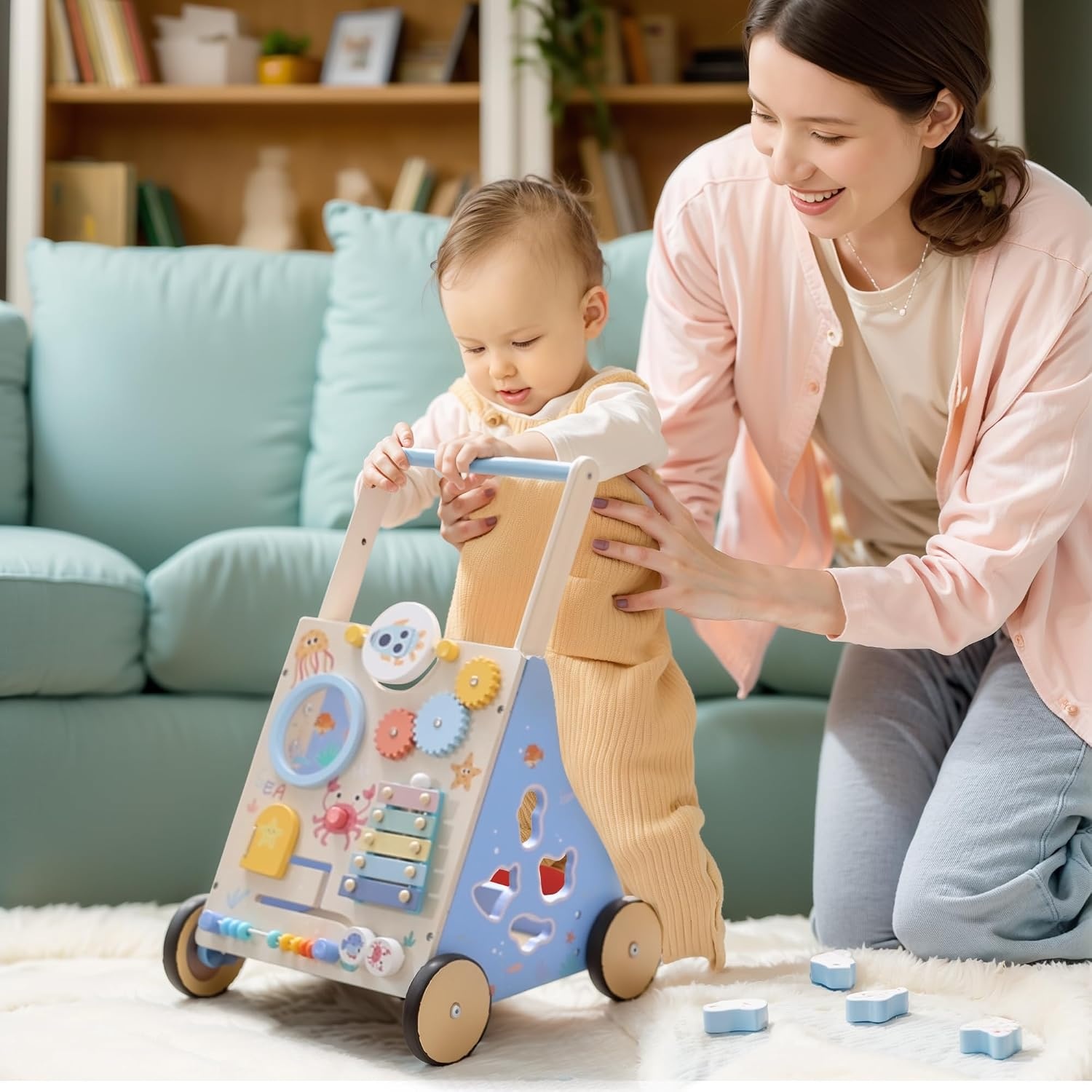 Houten Loopwagen Oceaan Thema Baby - Montessori Speelgoed met Korting!