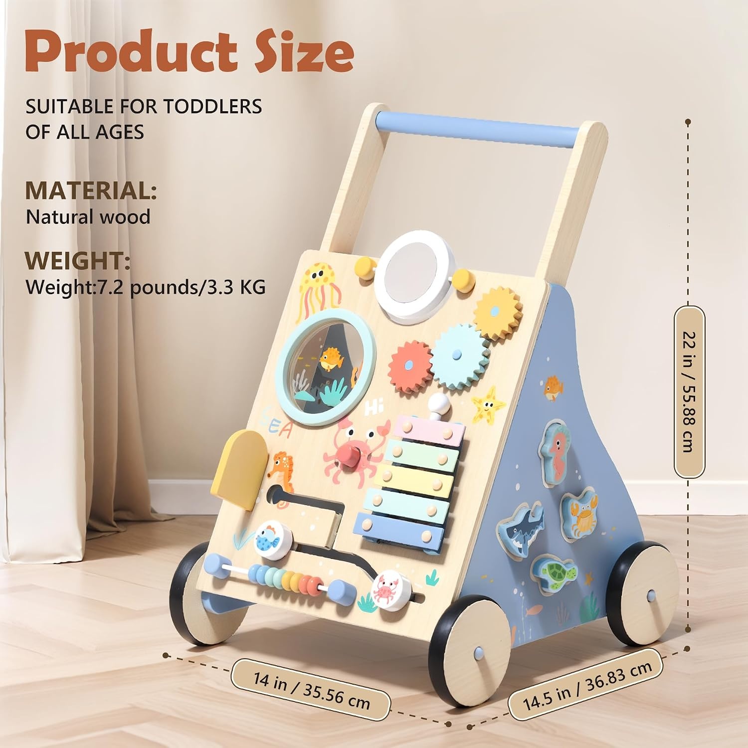 Houten Loopwagen Oceaan Thema Baby - Montessori Speelgoed met Korting!