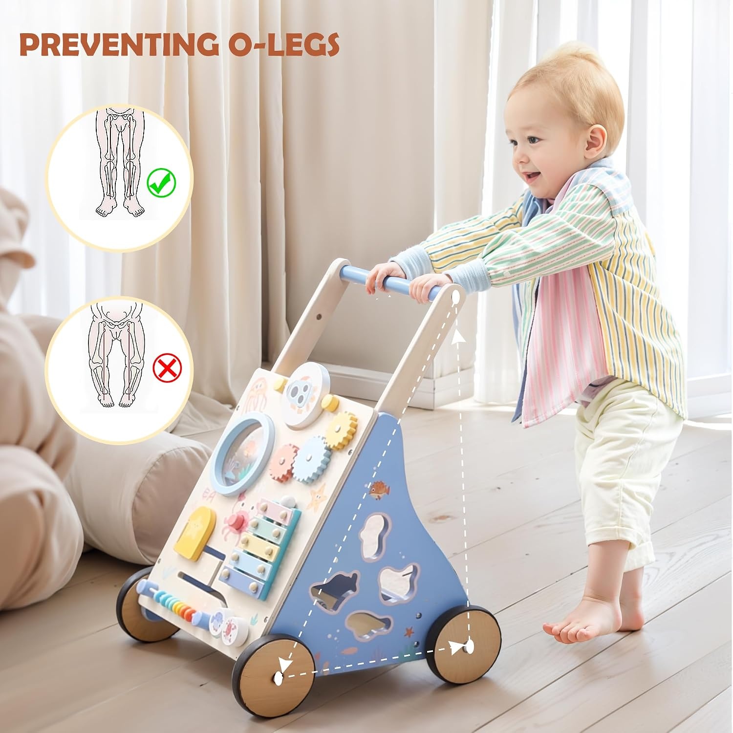 Houten Loopwagen Oceaan Thema Baby - Montessori Speelgoed met Korting!