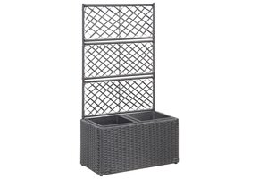 Verhoogde plantenbak met latwerk van Rattan, 58x30x107cm, Zwart - 35% Korting