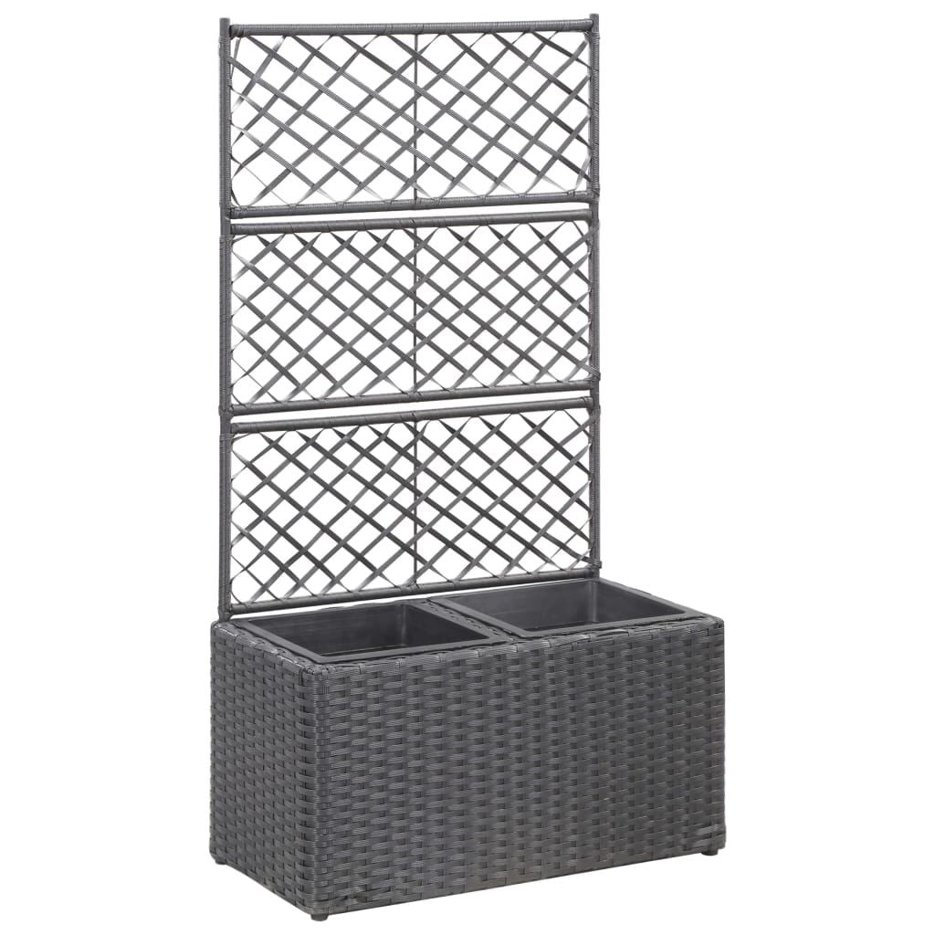 Verhoogde plantenbak met latwerk & 2 potten - Rattan Zwart - 41% Korting