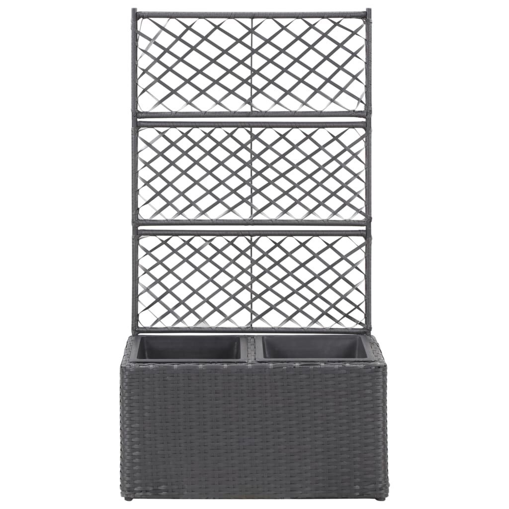 Verhoogde plantenbak met latwerk & 2 potten - Rattan Zwart - 41% Korting