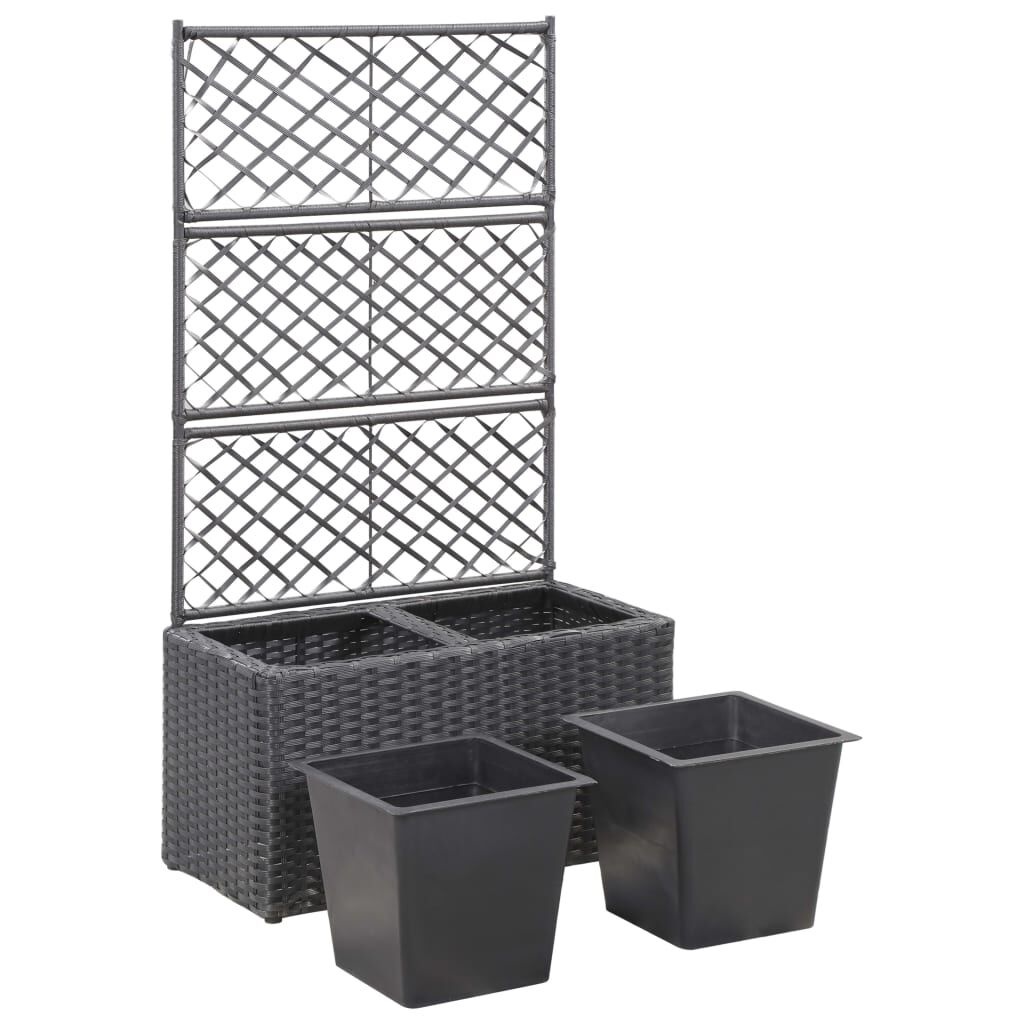 Verhoogde plantenbak met latwerk & 2 potten - Rattan Zwart - 41% Korting