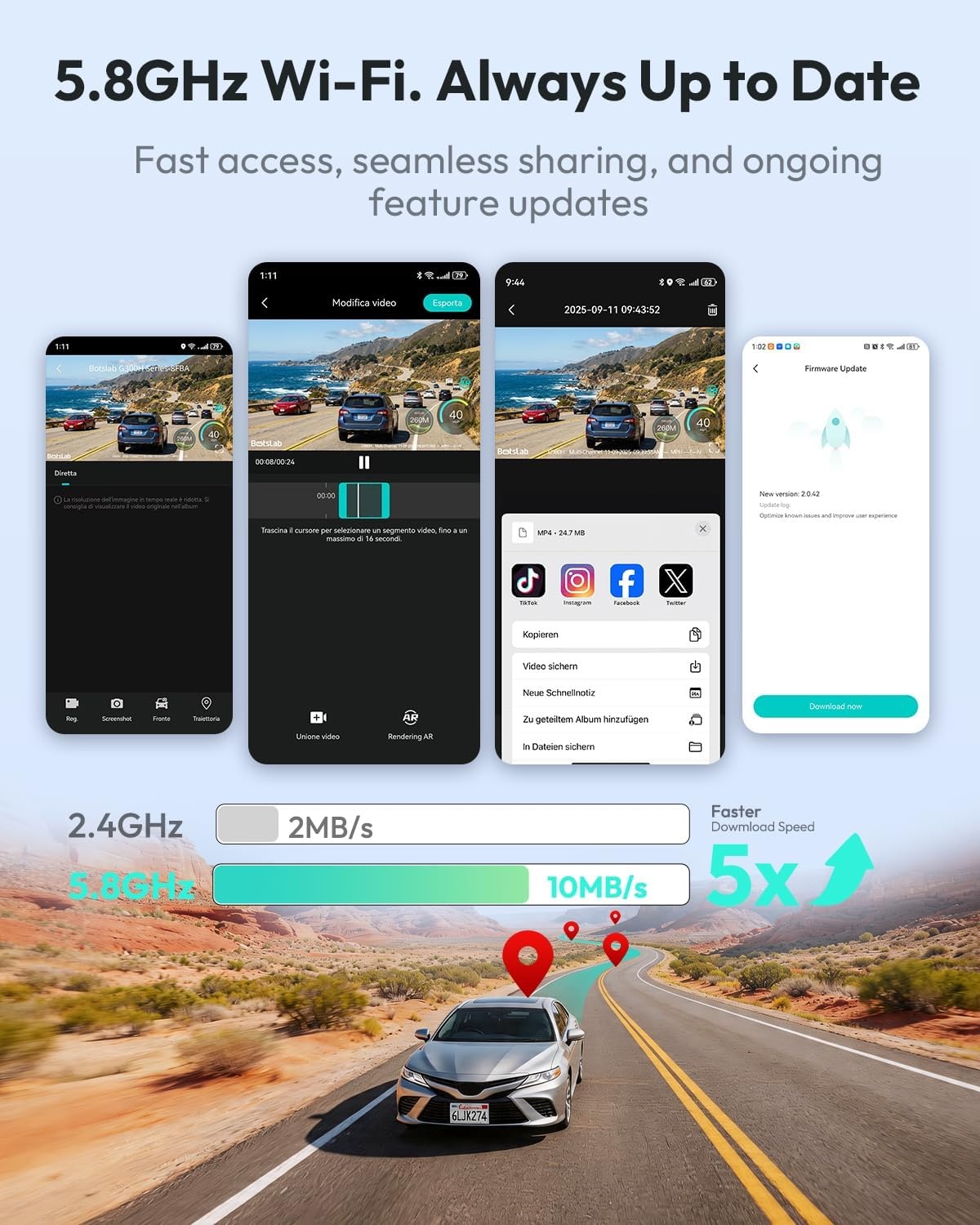 BOTSLAB 4K Dashcam Voor & Achter met STARVIS 2, 64GB SD