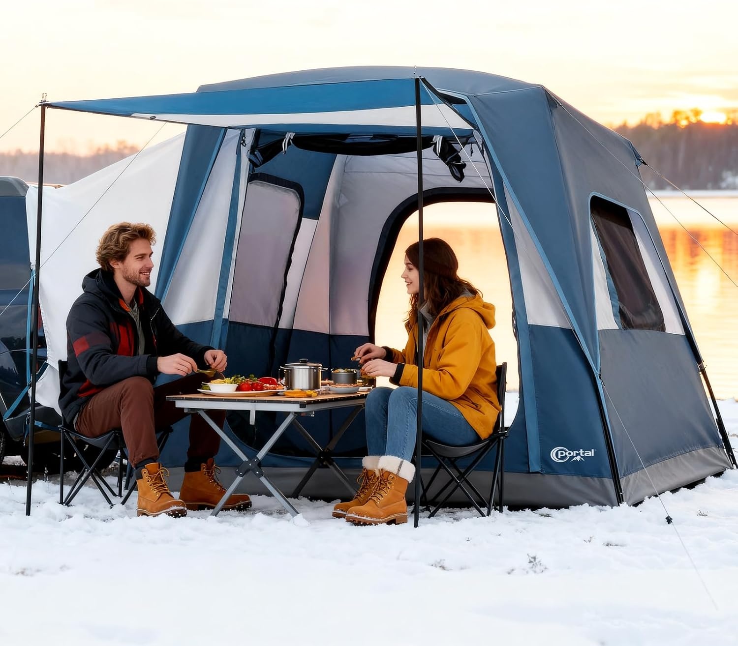 PORTAL SUV-tent voor 5 personen met veranda, 2-in-1 kampeertent, waterafstotend en winddicht, koffertent met 2 deuren voor reizen en outdoor-avonturen