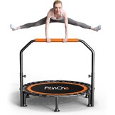 FitinOne Foldable Mini Trampoline Load 204 kg, Portable Exercise Trampoline with Adjustable Foam Handle, Fitness Trampoline for Adults and Children