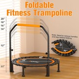 FitinOne Foldable Mini Trampoline Load 204 kg, Portable Exercise Trampoline with Adjustable Foam Handle, Fitness Trampoline for Adults and Children