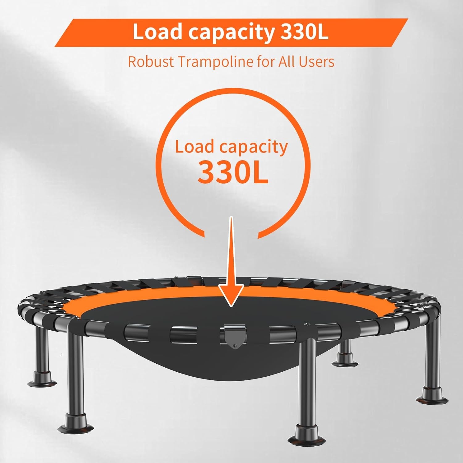 FitinOne Foldable Mini Trampoline Load 204 kg, Portable Exercise Trampoline with Adjustable Foam Handle, Fitness Trampoline for Adults and Children